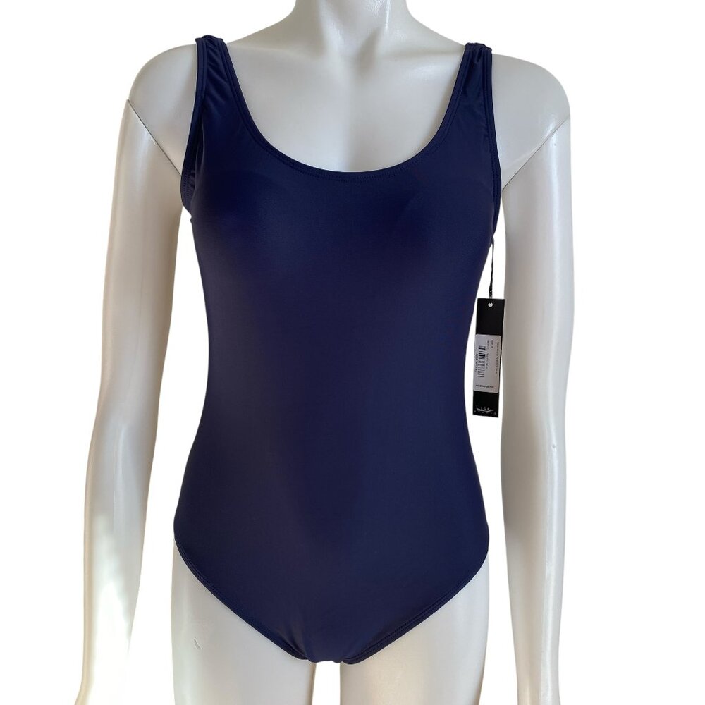 Nicole Miller Studio womens medium navy blue one-piece swimsuit with scoop back